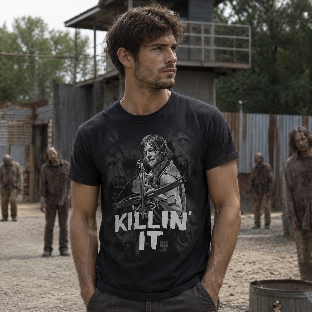 The Walking Dead Graphic Tee Men Medium Black NWOT Daryl Dixon Killin It